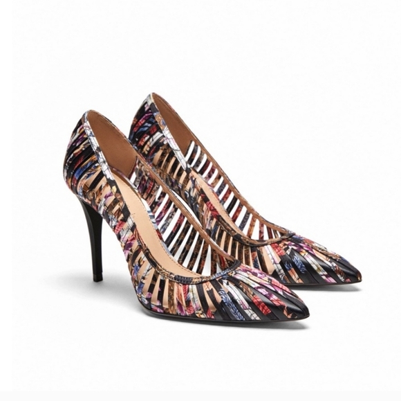 Zara Shoes - Zara Strappy Multicolor Court Heels Sz 37 6.5